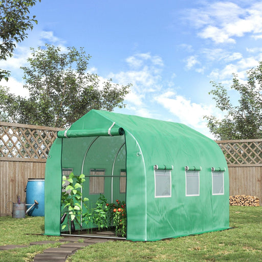 Outsunny 3 x 2M Polytunnel Galvanised Frame Greenhouse with Windows and Door - Green - Green4Life