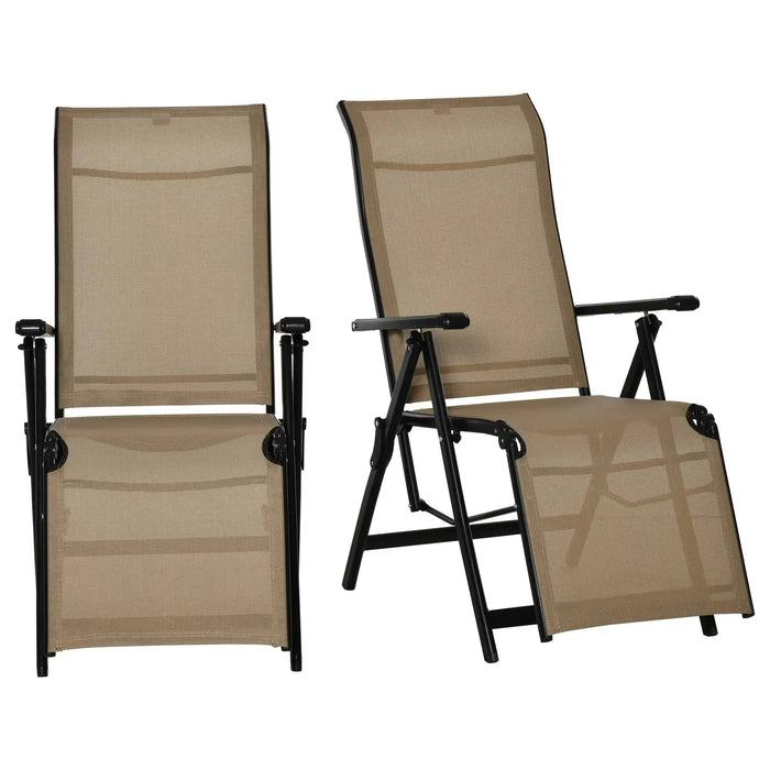 Set of 2 Brown Adjustable Folding and Reclining Lounge Chairs - Outsunny - Green4Life