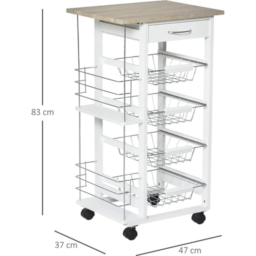 Multi-Use Trolley with 4 Baskets, 2 Side Racks and Drawer - Natural/White - Green4Life