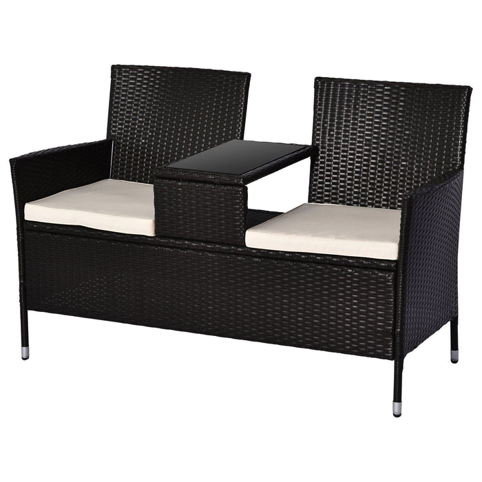 Outsunny Rattan Wicker 2-Seater with Integrated Table - Dark Brown - Green4Life