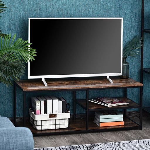 TV Unit for 55 inch TVs with 2 Storage Shelves and Metal Frame - Rustic Brown - Green4Life