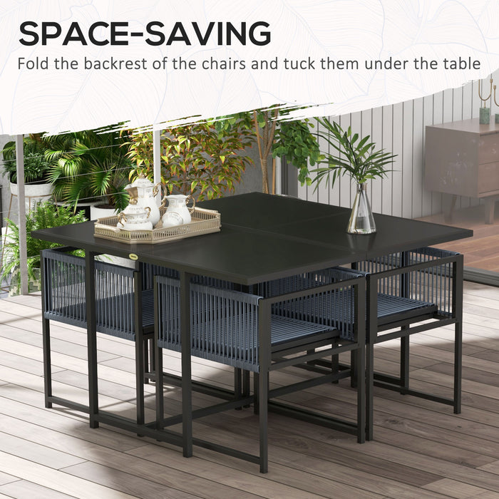 4-Seater Garden Dining Set - Outdoor Table and Chairs with Folding Backrest - Dark Grey - Outsunny