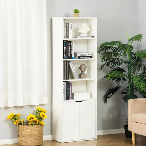 4-Shelves Tall Bookcase Unit with Bottom Cupboard - White - Green4Life