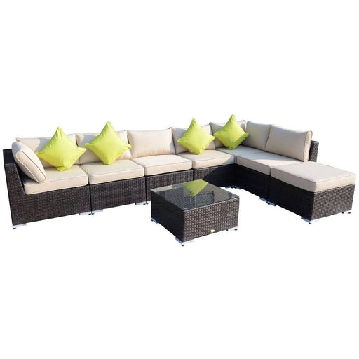 8-Piece Rattan Sofa Garden Set with Wicker Seater Table - Mixed Brown - Outsunny - Green4Life