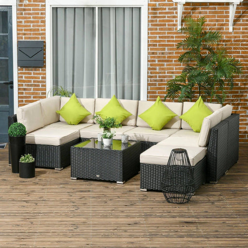 8 Piece Rattan Sofa Set with Glass Top Table - Brown - Outsunny - Green4Life