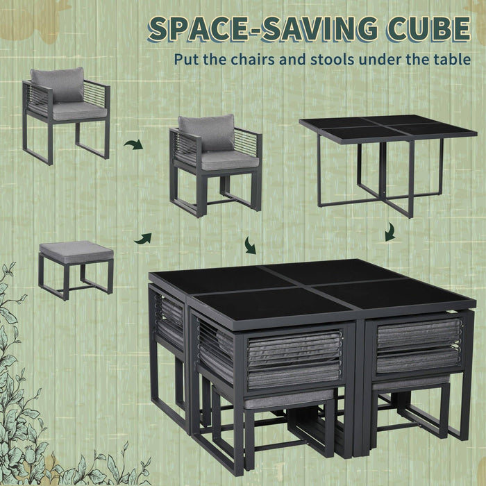 8 Seater Garden Dining Cube Set - Grey - Outsunny - Green4Life