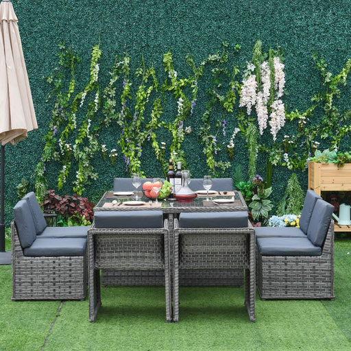 8-Seater Outdoor Rattan Dining Set - Mixed Grey - Outsunny - Green4Life