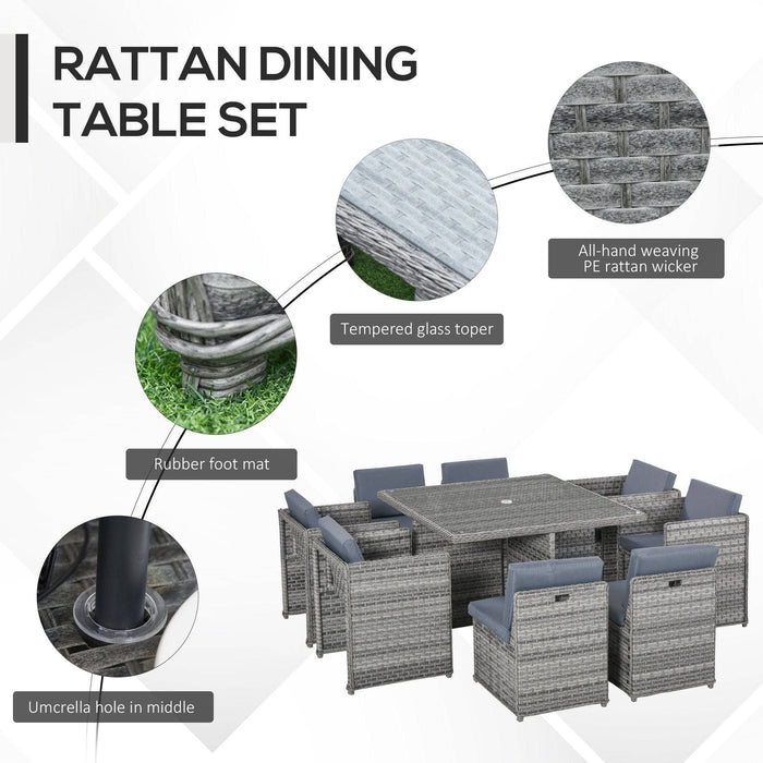 8-Seater Outdoor Rattan Dining Set - Mixed Grey - Outsunny - Green4Life