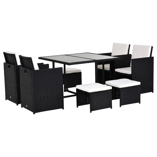 8 Seater Outdoor Rattan Dining Set with 4 Armchairs, 4 Stools, and Square Glass Top Table - Black - Outsunny - Green4Life