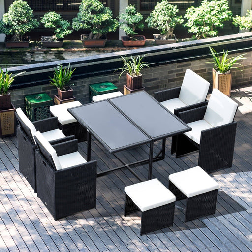 8 Seater Outdoor Rattan Dining Set with 4 Armchairs, 4 Stools, and Square Glass Top Table - Black - Outsunny - Green4Life