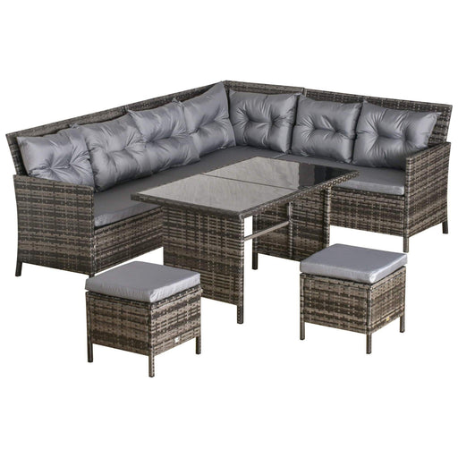 8-Seater Rattan Corner Sofa Dining Set with a Double Table and Footstools - Grey - Outsunny - Green4Life