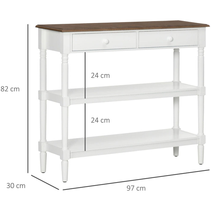 Classic Style Console Table with Storage Shelves and Drawers - White - Green4Life