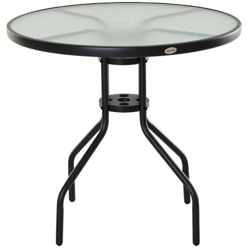 80cm Outdoor Round Coffee Table with Parasol Hole - Black - Outsunny - Green4Life