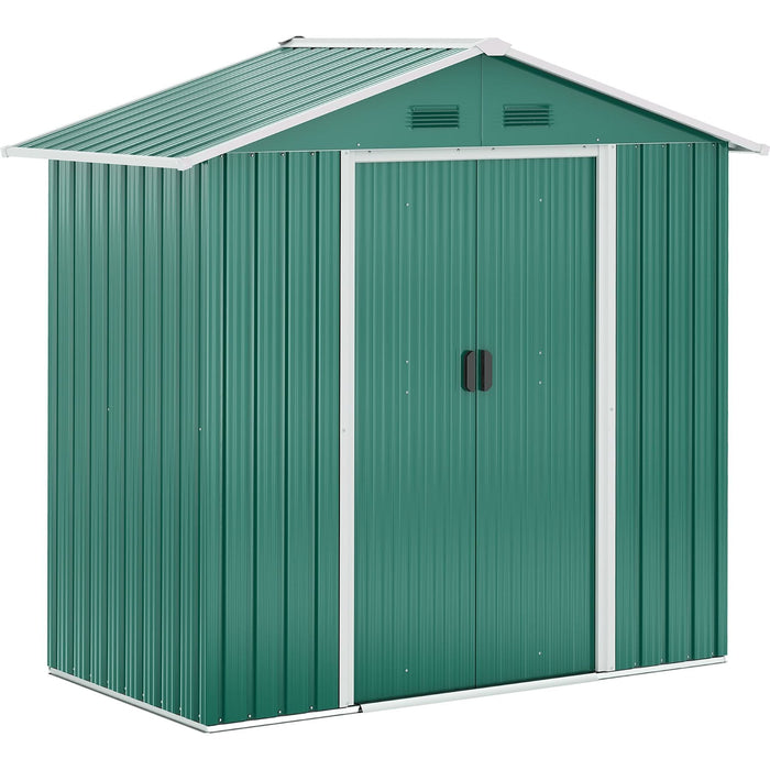 Outsunny 6.5ft x 3.5ft Metal Garden Storage Shed with Double Sliding Doors and 4 Vents - Green - Green4Life