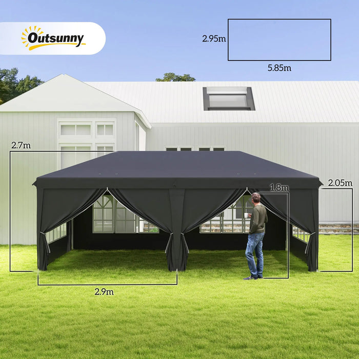 20 x 10 ft (6 x 3 m) Pop-Up Gazebo with Adjustable Sides and Windows - Black - Outsunny