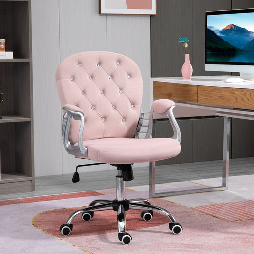 Vinsetto Luxury Office Chair with Diamond Tufted Velvet Upholstery & Adjustable Height - Pink - Green4Life