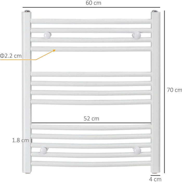 HOMCOM Curved Heated Towel Rail 600mm x 700mm - White - Green4Life