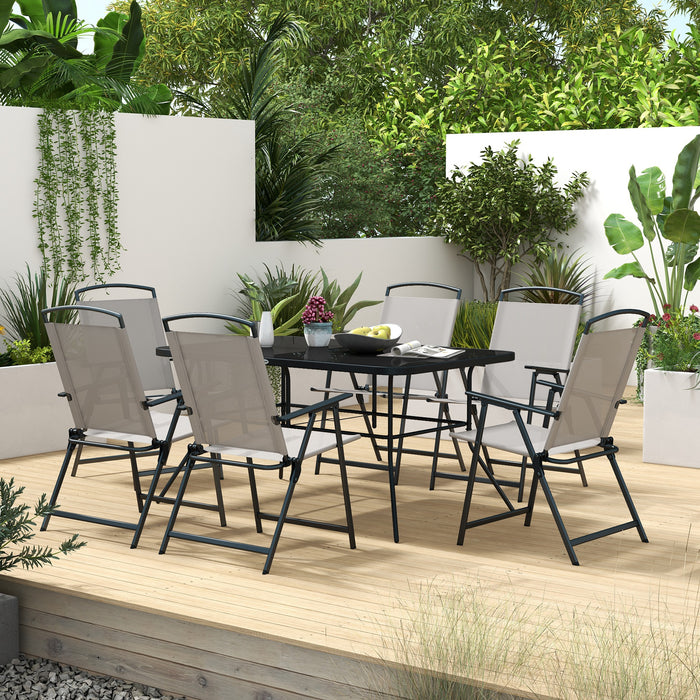 6-Seater Garden Dining Set with Parasol and Folding Chairs - Grey - Outsunny