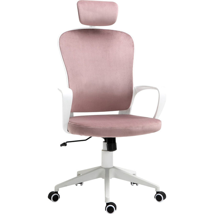 Vinsetto High-Back Office Chair with Velvet Style Fabric Upholstery - Pink/White - Green4Life