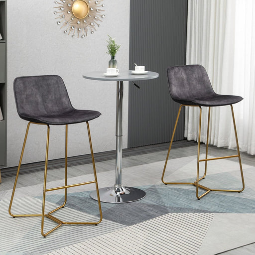 Set of 2 Velvet-Touch Fabric Bar Stools with Gold-Tone Metal Legs & Footrest - Grey - Green4Life