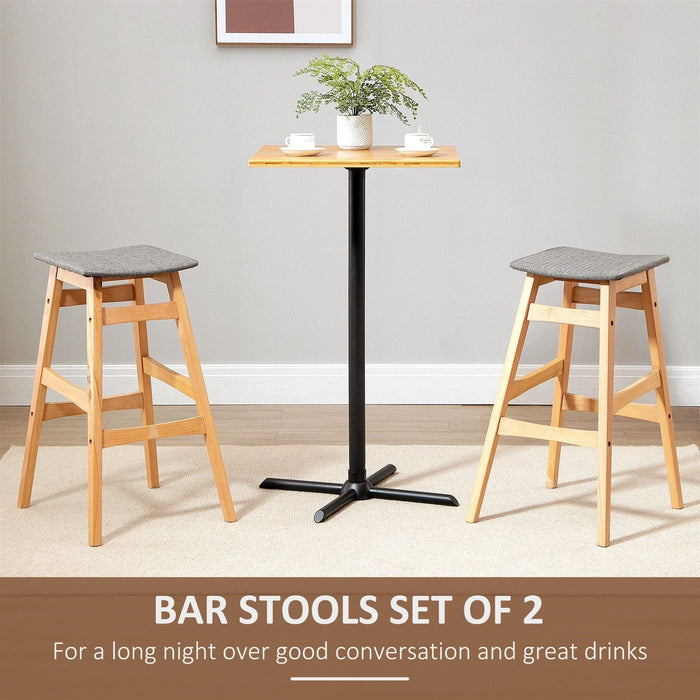 Set of 2 Curved Seat Wooden Bar Stool with Linen Cushion & Beech Wood Legs - Natural - Green4Life