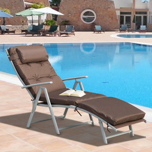 Earthy Brown Adjustable Sun Lounger with Plush Cushion - Outsunny - Green4Life