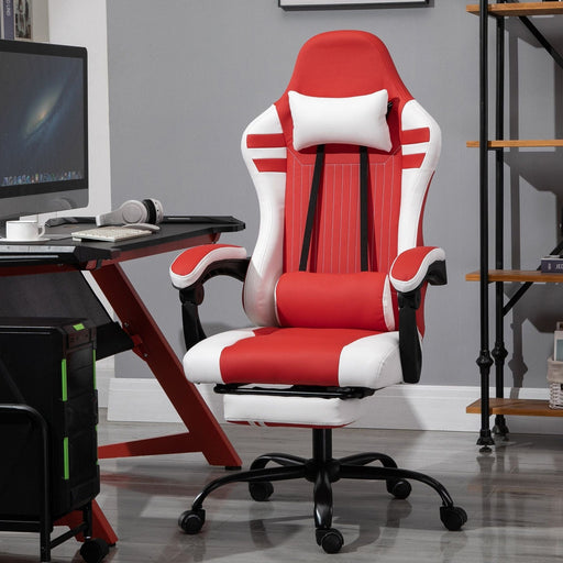 Vinsetto PU Leather Gaming Chair with Headrest, Footrest, Wheels, Adjustable Height - Red/White - Green4Life