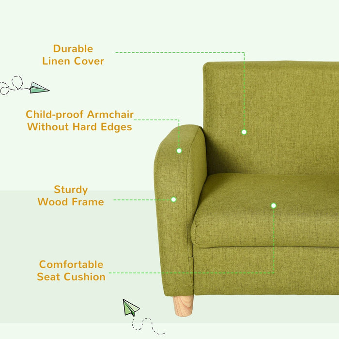 Lush Green Kids Armchair with High Back and Anti-Slip Legs - Green4Life