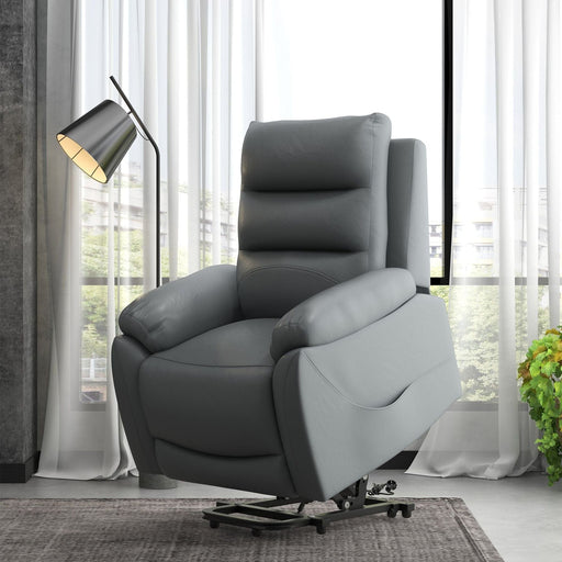 PU Leather Electric Riser and Recliner Armchair for the Elderly, with Massage Function & Side Pockets - Grey - Green4Life