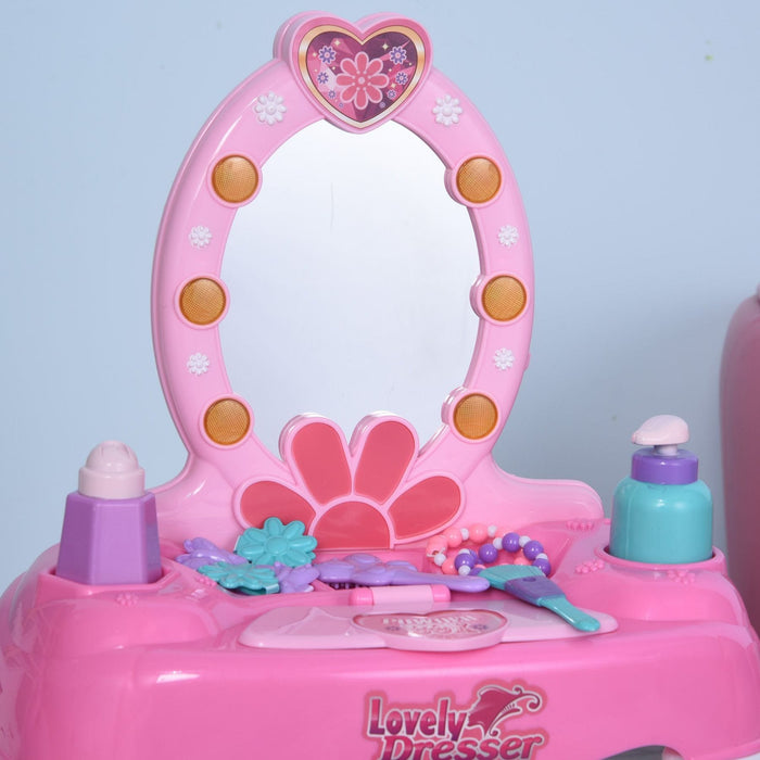 Kids Plastic Vanity Table Set with Sound Effects - Pink/White - Green4Life