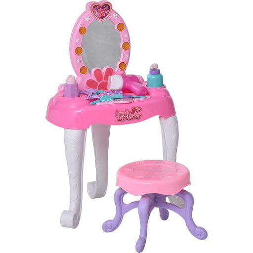 Kids Plastic Vanity Table Set with Sound Effects - Pink/White - Green4Life