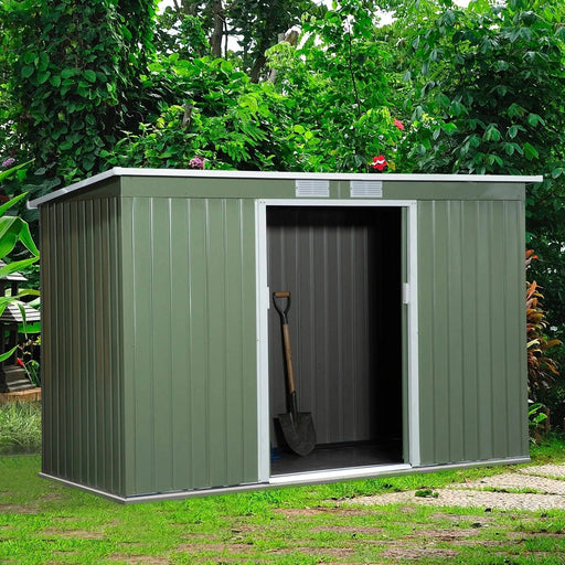 Outsunny 9 x 4 ft Corrugated Steel Garden Storage Shed with Vents & Doors - Light Green - Green4Life