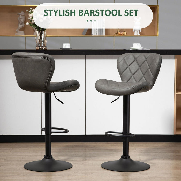 Set of 2 Swivel Barstools with Backrest and Footrest, PU Leather Upholstery - Dark Grey - Green4Life