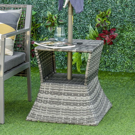 Outsunny Shade & Store Grey Rattan Coffee Table with Umbrella Hole and Storage - Green4Life