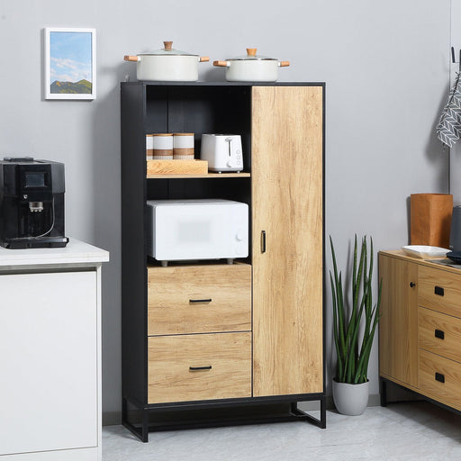 Freestanding Storage Cabinet with Soft Close Door, Adjustable Shelves & Drawers - Natural/Black - Green4Life