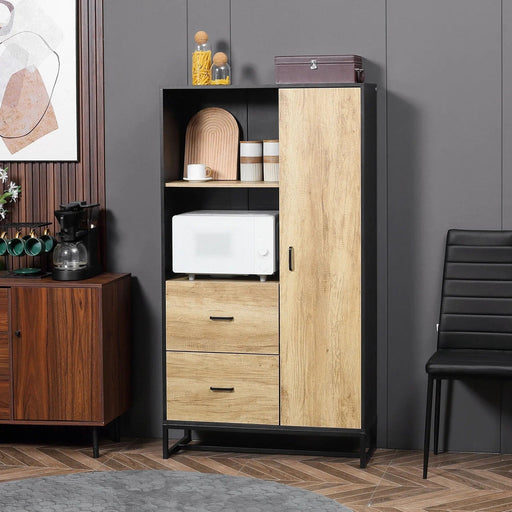Freestanding Storage Cabinet with Soft Close Door, Adjustable Shelves & Drawers - Natural/Black - Green4Life