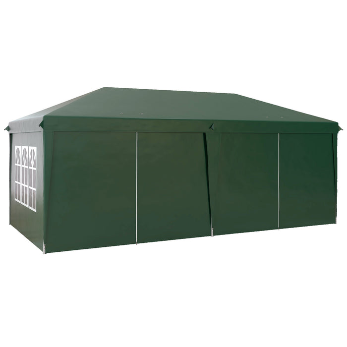 19 x 10 ft (3 x 6m) Elegant Garden Gazebo - Waterproof Canopy with Sidewalls & Windows - Green - Outsunny