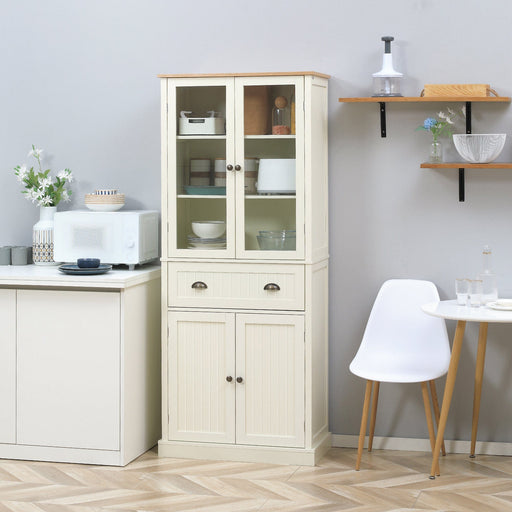 Freestanding 5-tier Kitchen Storage Cabinet with Adjustable Shelves and Drawer - Cream White - Green4Life
