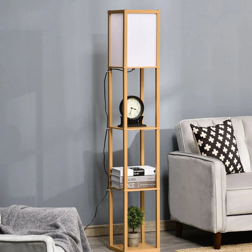 Floor Lamp with 3-Tier Shelves - Natural Wood - Green4Life