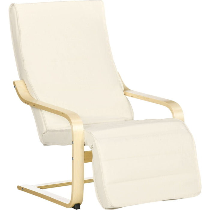 Wooden Lounging Chair with Removable Cushion & Adjustable Footrest - White - Green4Life