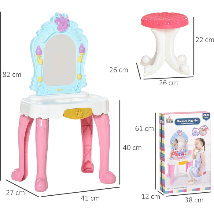 Children's 20 Pcs Beauty Dressing Table & Stool Set with Accessories, for Ages 3-6 - Green4Life