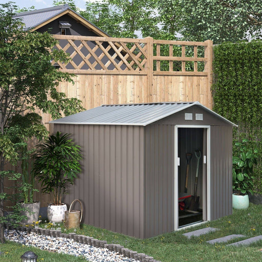 9 x 6 ft (277L x 195W x 192H cm) Metal Shed with Foundation and Ventilation Slots - Grey - Outsunny - Green4Life