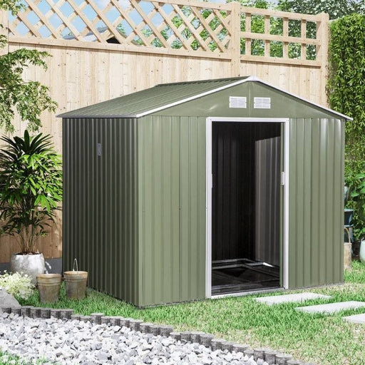 9 x 6ft (277L x 195W x 192H cm) Garden Metal Storage Shed with Foundation, Ventilation & Doors - Light Green - Outsunny - Green4Life