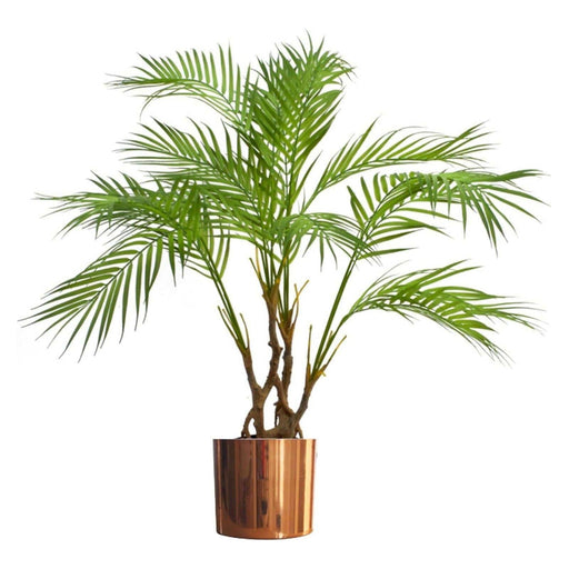 90cm Artificial Areca Palm Plant Twisted Detail Trunk with Copper Metal Plater - Green4Life