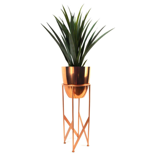 90cm Copper Planter with Artificial Yukka Plant - Green4Life