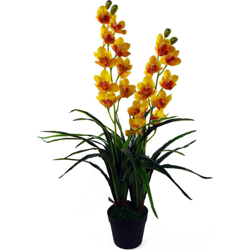90cm Extra Large Artificial Cymbidium Orchid Plant – Yellow Flowers - Green4Life