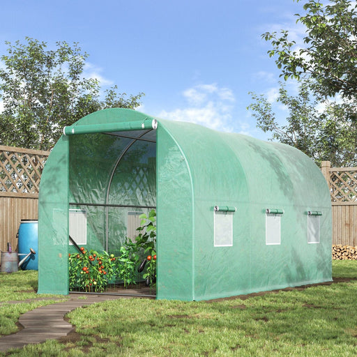 Outsunny 4L x 2W x 2H Polytunnel Greenhouse with Galvanised Steel Frame & Zipped Door - Green - Green4Life