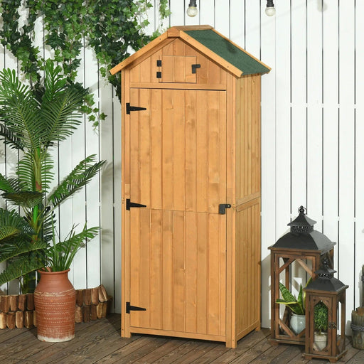 Outsunny Fir Wood Shed with 3 Shelves 77 x 54 x 179cm - Natural - Green4Life