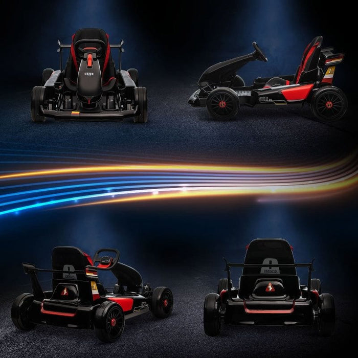 Kids Electric Go Kart with Adjustable Footrest, Reversing Steering Wheel, 12V Rechargeable Battery (HOMCOM) - Black - Green4Life