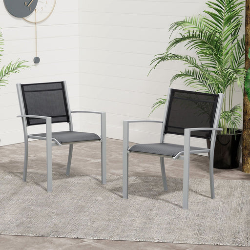 Set of 2 Outdoor Chairs with Steel Frame - Black/Grey - Outsunny - Green4Life